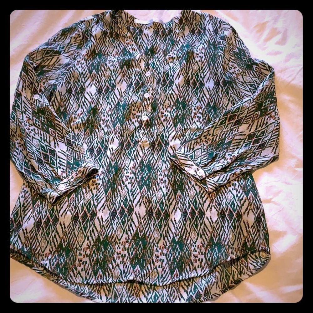 Marlena Abstract Print Tab Sleeve Blouse